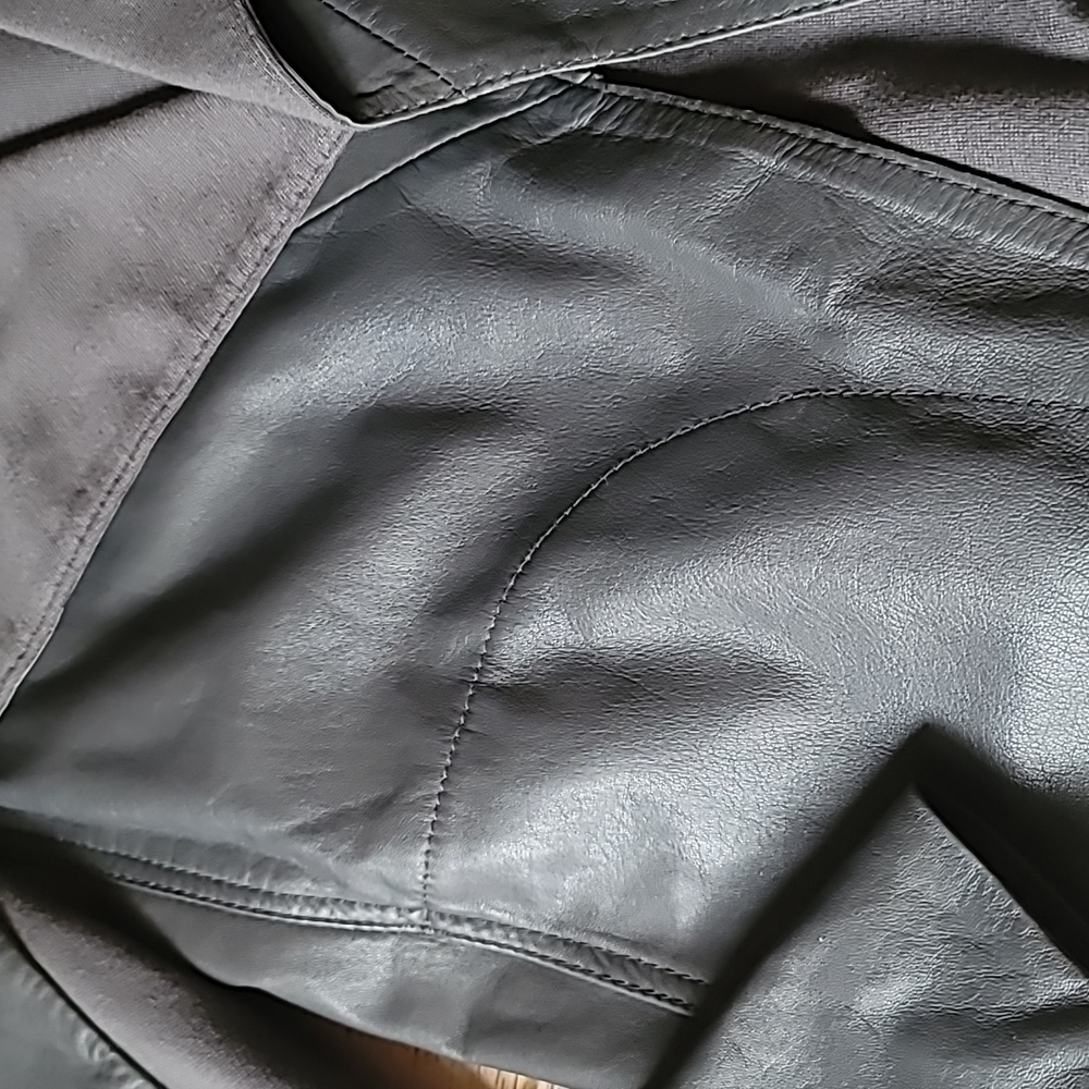 DONNA KAREN Gray buttery soft Leather draped collar Jacket womens size S - Picture 6 of 7